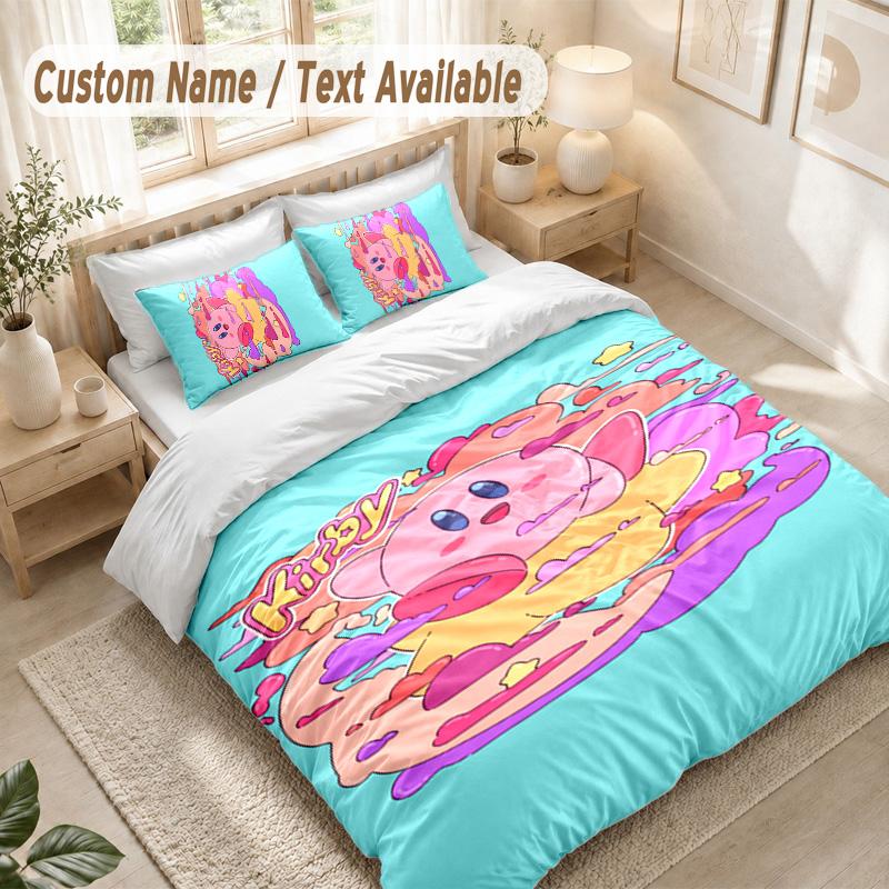 Kirby Bedding Set, 1 Duvet Cover & 2 Pillowcases Soft Comfortable Bedroom Home Textile Decor