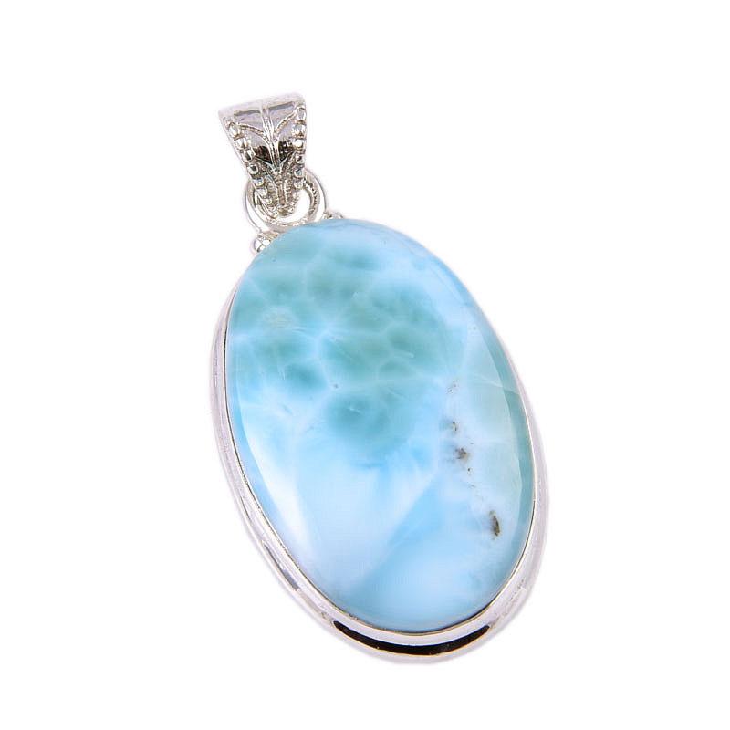 Подвеска из чистого серебра 925 пробы с драгоценным камнем Natural Republic Larimar, размер 1,5 дюйма, a5f52