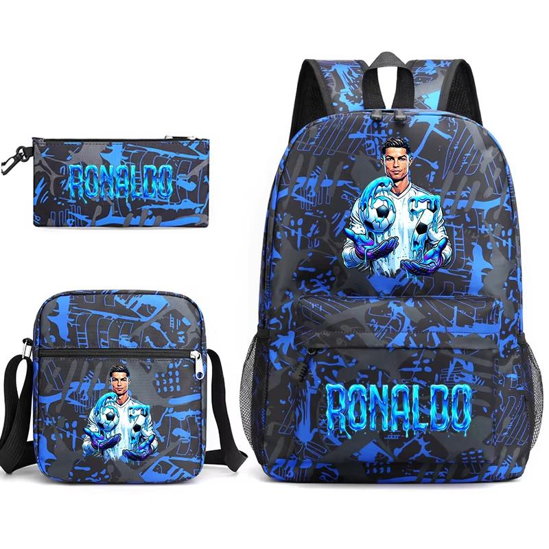 Школьный рюкзак Cr7 Ronaldo 67 Pattern с сумкой через плечо и пеналом для подростков, детей, девочек, мальчиков. Легкий свободный школьный портфель