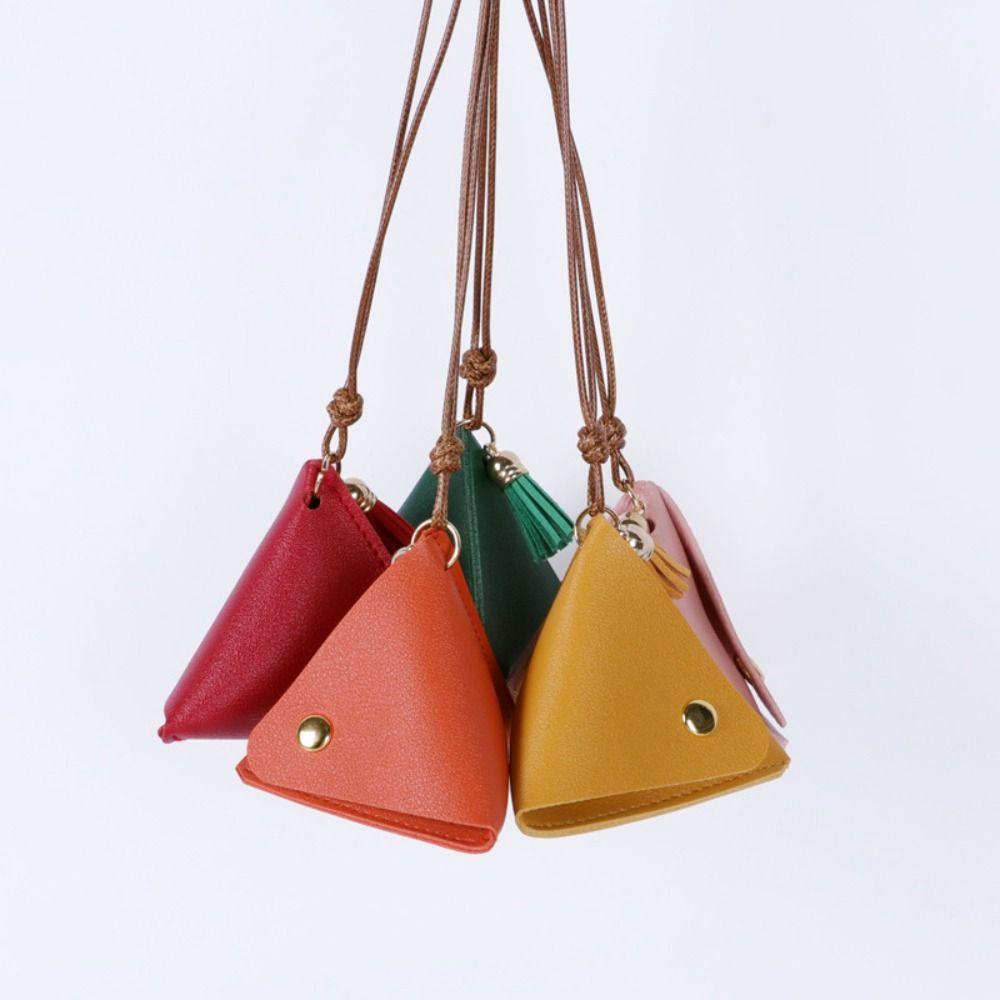 New Triangular Leather Coin Purse Portable Solid Color Storage Bag Access Control Card Snap Button Wallet