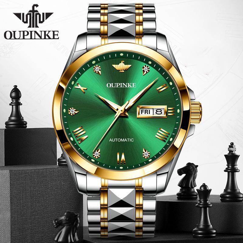 OUPINKE New Watch Automatic Mechanical Watch Stainless Steel Business Hollow Waterproof High-end Watch