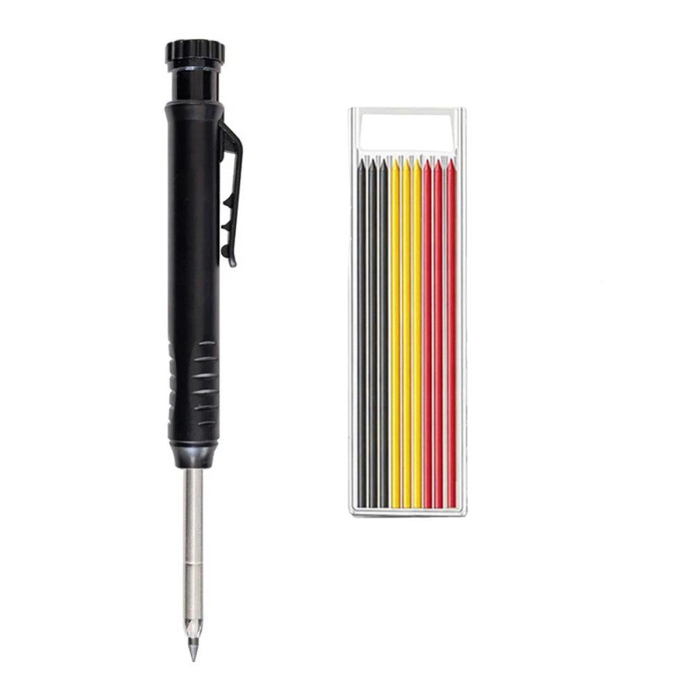 10 шт. Механический плотницкий карандаш прочной конструкции с 9 стержнями, длинным грифелем, маркером для глубоких отверстий, встроенной точилкой