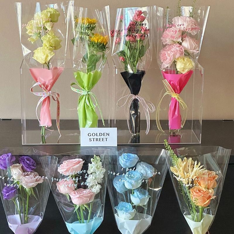 10Pcs Single Rose Sleeves Flower Wrapping Bag Bouquet Packaging Bags Clear Cellophane Floral Wrappers For Valentine'S Day