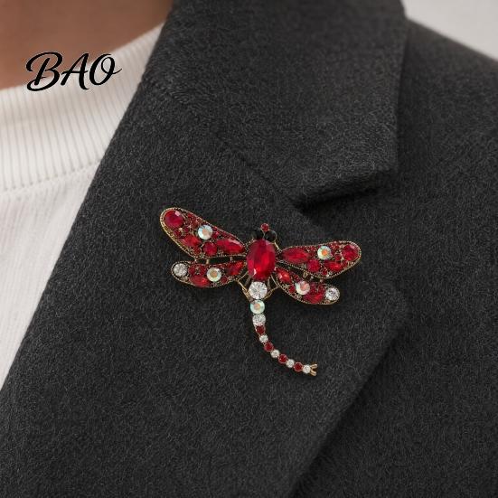 Long-lasting Luster Brooch Electroplated Alloy Brooch, Dragonfly Pin with Sparkling Rhinestones Inlaid, Daily Wear Jewelry Long Tail Design Badge for