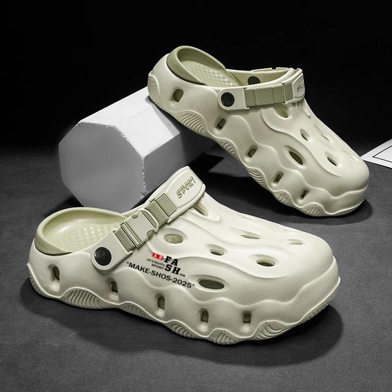 Men's Slippers 2025 New Summer Breathable Sandals Lightweight EVA Soft-soled Slippers Two Wear Outdoor Beach Shoes