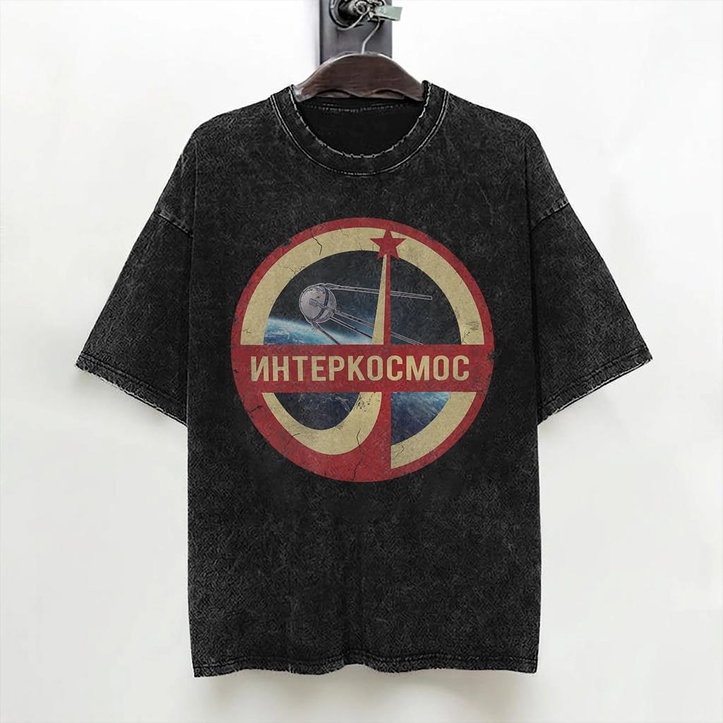 Sputnik Interkosmos Russian Book Tabs CCCP T Shirts Washed 100 Cotton Harajuku TShirts Vintage Men Women Streetwear Tees