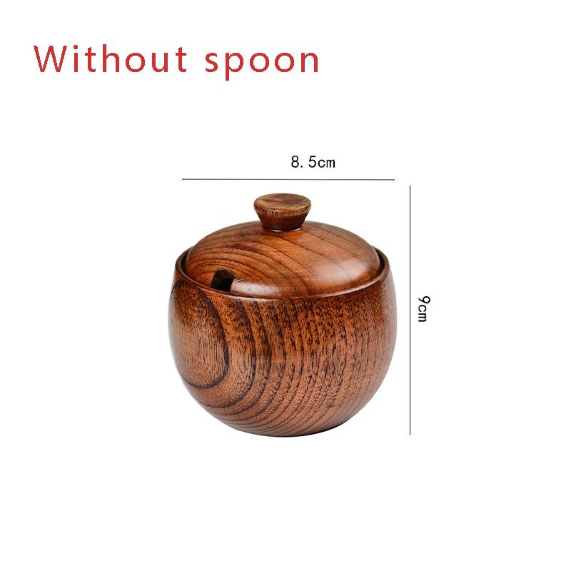 Wooden Seasoning Jar Salt Cellar Sugar Bowl Pepper Box with Lid Natural Style Spice Container Storage Box for Kitchen Restaurant