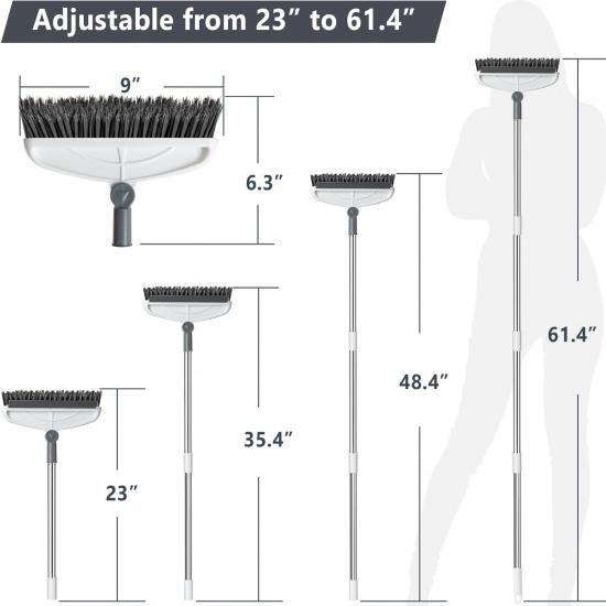 Grout Cleaning Brush with Long Handle, Stiff Brush, Swivel Hard Bristle Brush, 2 in 1 Scrub Brush with Scraper, Tapered Bristles Grouting Line Brush,