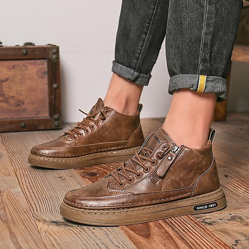 Men's High Top Casual Shoes Spring and Autumn Soft Sole Anti Slip Outdoor Boots Men's Work Boots Fashion Versatile Leather Boots