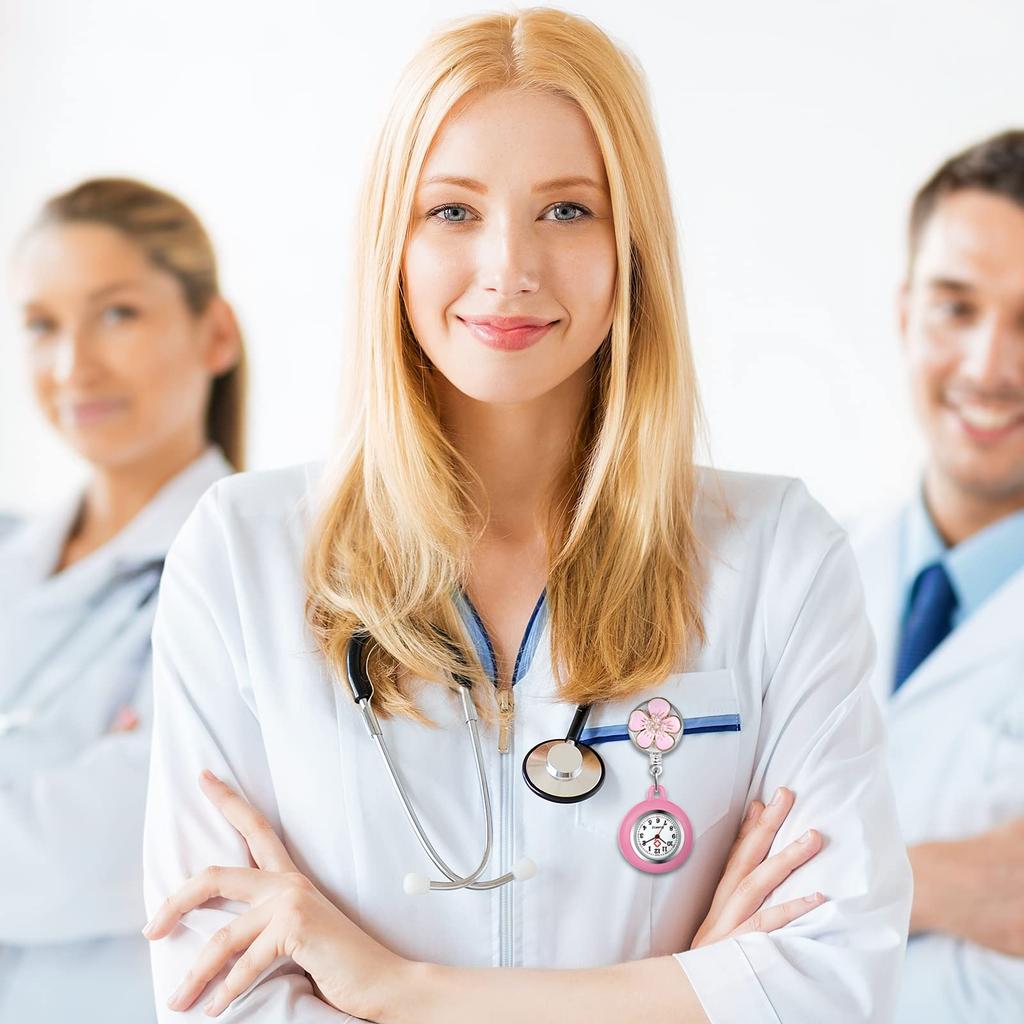 Lancardo Медсестра Часы Часы Медсестра Силиконовые Часы Карманные Часы Клип Растягивающиеся Милые Цветочные Женские Аналоговые Часы Карманные Часы