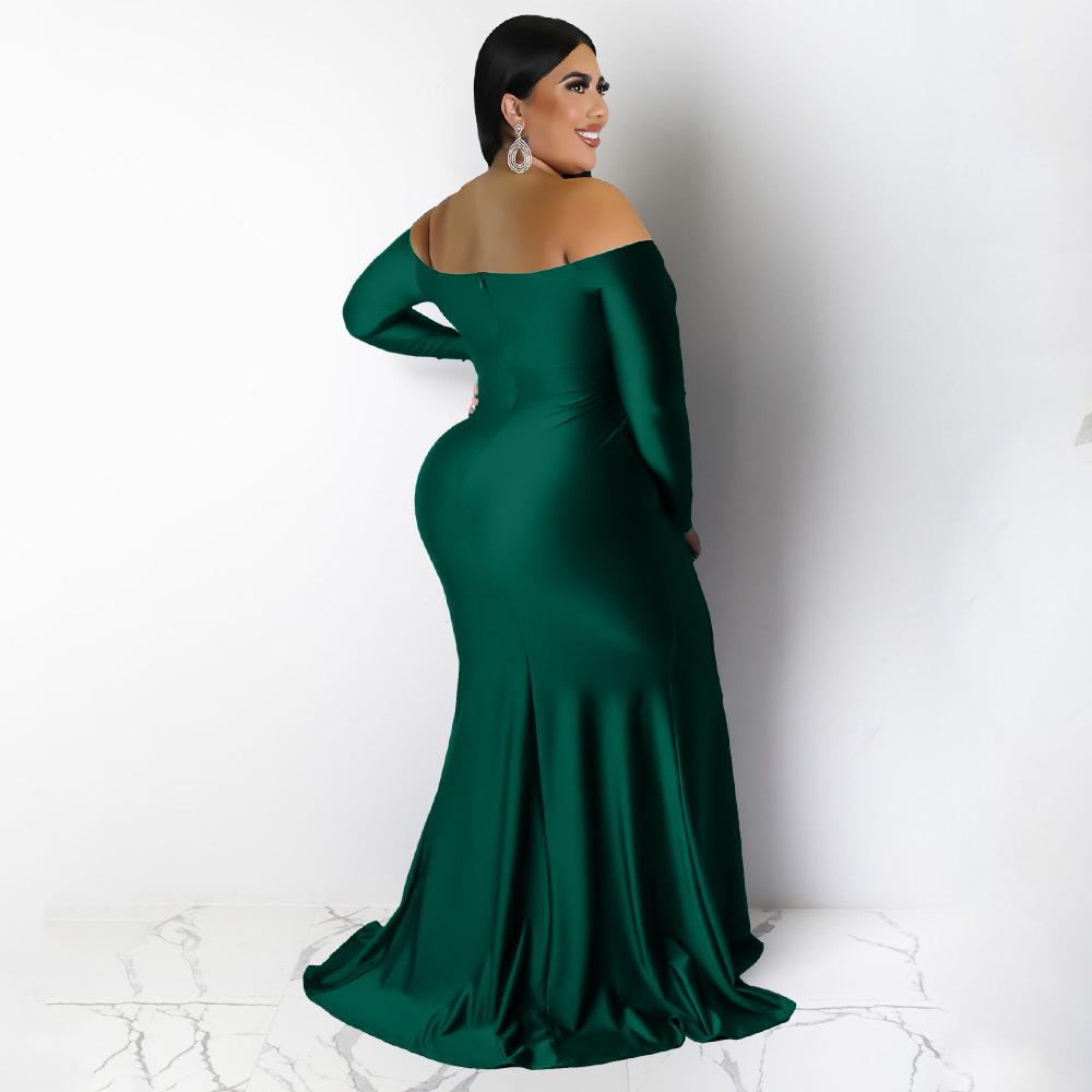 Spring and Autumn Women's Dress Plus Size Sexy Dress V-Neck Ceremony Dress Solid Color Split Long Dresses