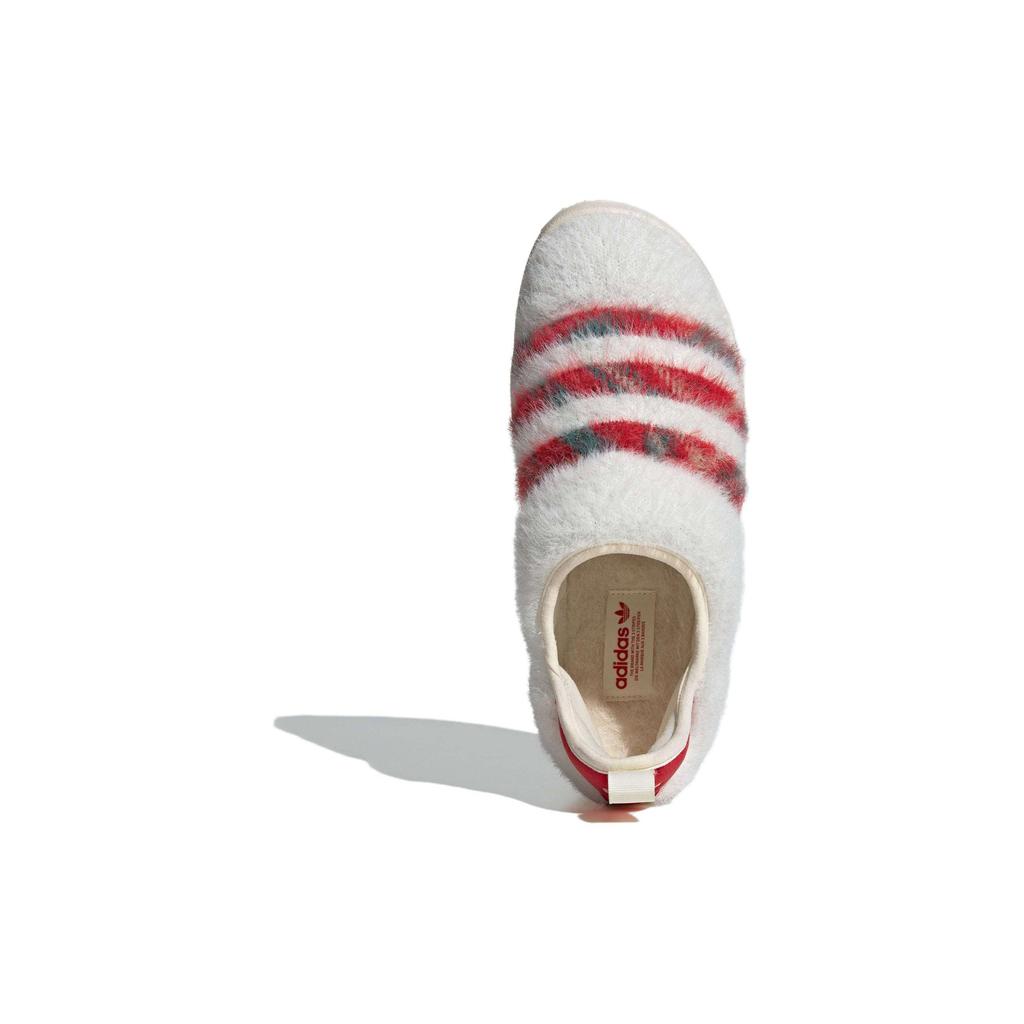 Adidas Originals Puffylette Fabric Synthetic Leather Round Toe Slip-On Warm Waterproof Low-Top Casual Shoes Unisex Casual Shoes White Red ID6141