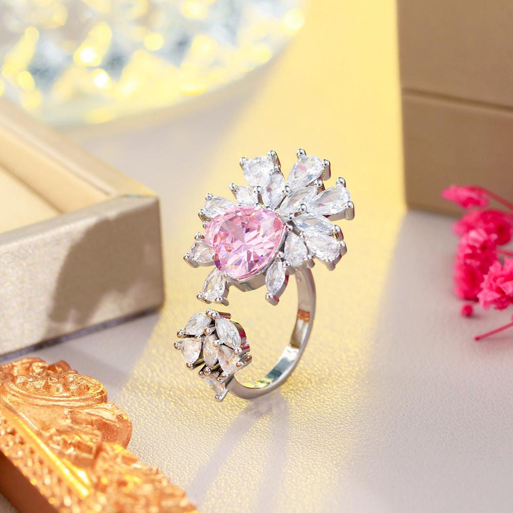 Ювелирные изделия CMM в богемном стиле с розовым цветком, большое регулируемое геометрическое кольцо с цирконом