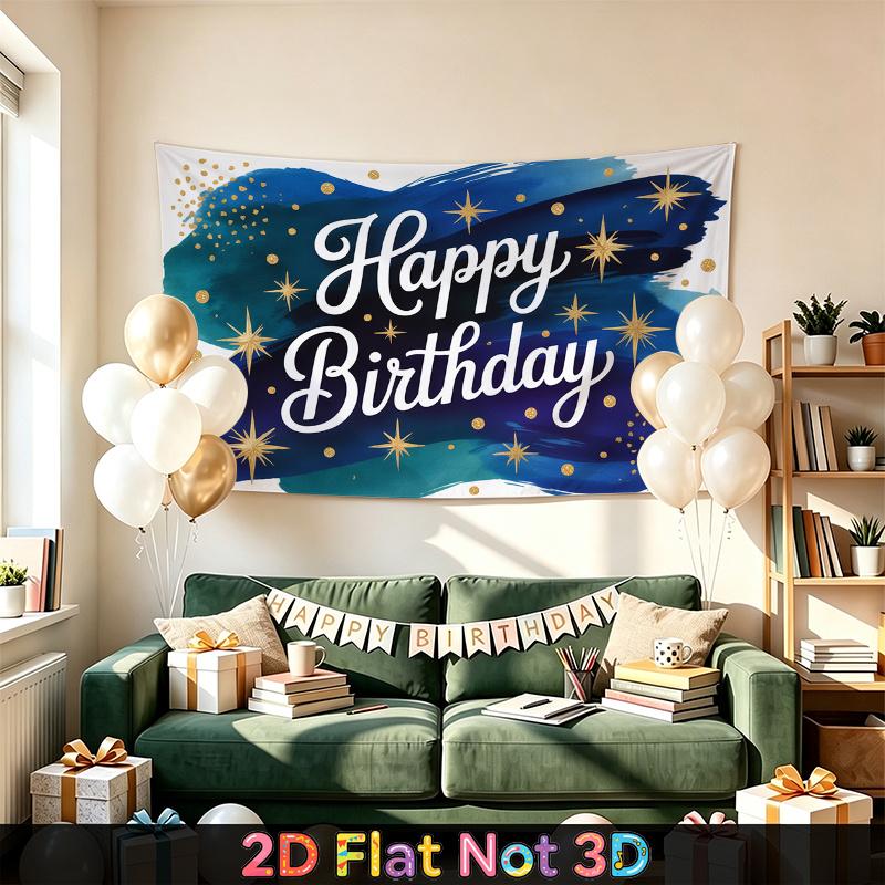 Party Backdrop Happy Birthday Birthday Stars Blue Photo Booth Background Front Door Decor
