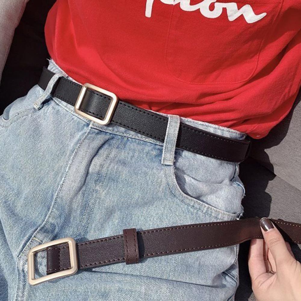 Women Retro Casual Non-Porous Buckle Waistband Leather Belt Thin Waist Strap Trouser Dress Belts