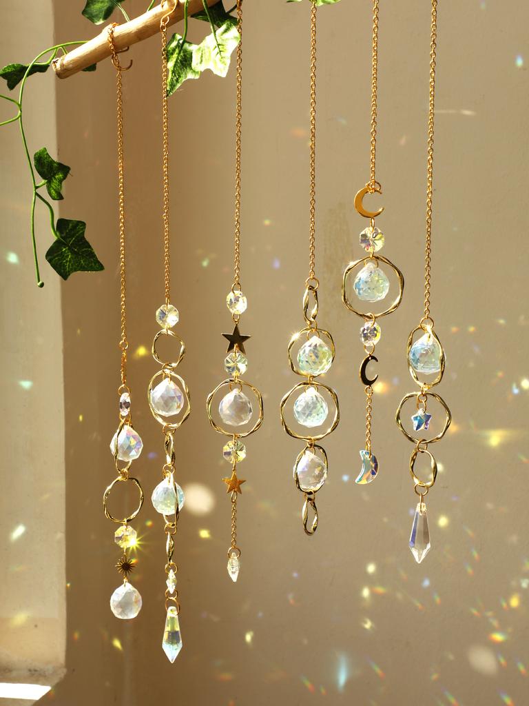 Boho Sun Catcher Hanging Ornaments Handmade Crystal Sun Catchers with Gold Chain for Window Wall or Garden Decor Wind Chimes