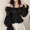 2023 Korean Sweet Square Neck Tie Waist Ruffle Sleeve Slimming Blouse