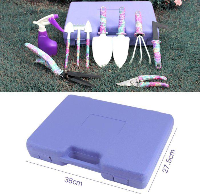 AIMOONSA Kit jardinage 10 pièces violet - pelles, râteaux, ciseaux, désherbeur, pulvérisateur, poignée ergonomique