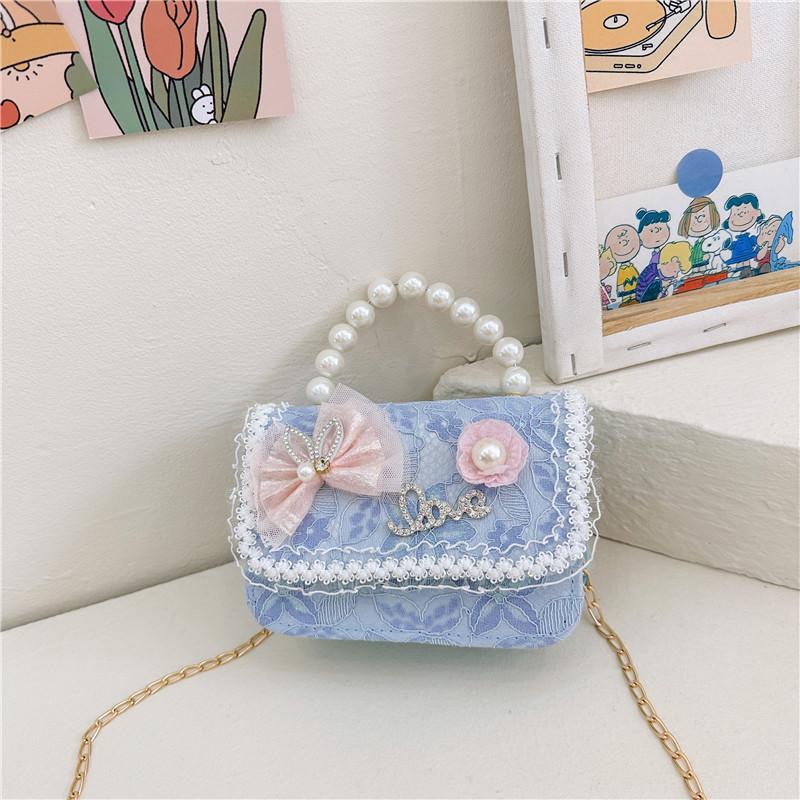 Chic Lace Pearl Handbag For Children In Trendy Floral Styles Ideal For School And Daily Outfits