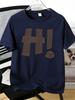 Unisexs Tee Striped Hi Letter Happiness Text Print Cotton Short Sleeve Male Casual Streetwear Outdoor Daily Basic Fashion Top