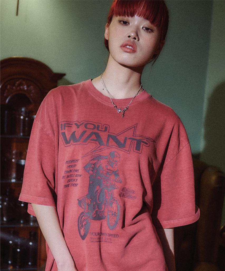 IFYOUWANT Motorcycle Pigment Tee Dusty Pink