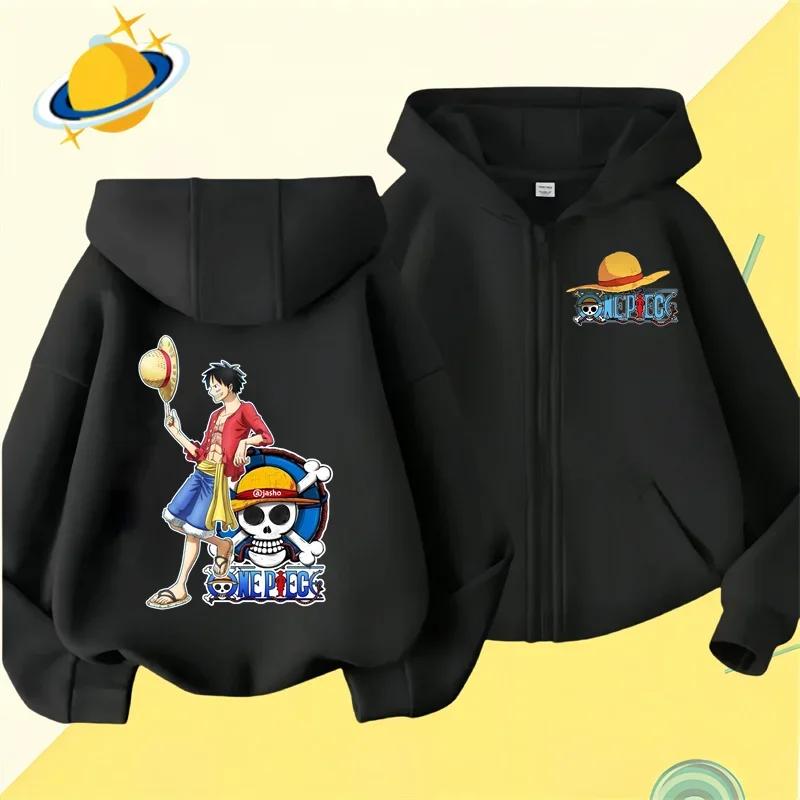 Аниме One Piece детская толстовка с капюшоном на молнии с рисунком из мультфильмов осень/зима повседневный топ с длинными рукавами и капюшоном для мальчиков и девочек
