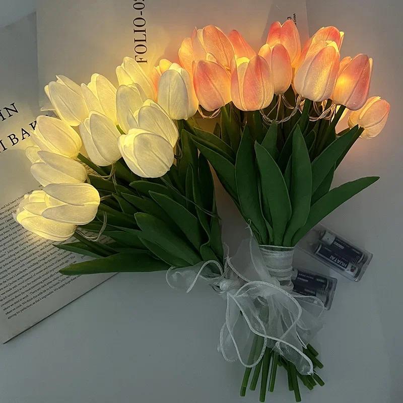 5/10pcs LED Tulips Artificial Flowers Flower Bouquet Night Light for Desktop Room Home Garden Decoration Wedding Birthday Gift
