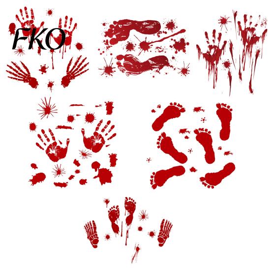 Kitchen Wall Decoration Halloween Blood Handprints/Footprints Stickers, Removable Decals, Spooky Waterproof Moisture-proof Sticker Window