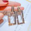 Women Rhinestone Inlaid Hollow Rectangle Dangle Ear Stud Earrings Jewelry Gift