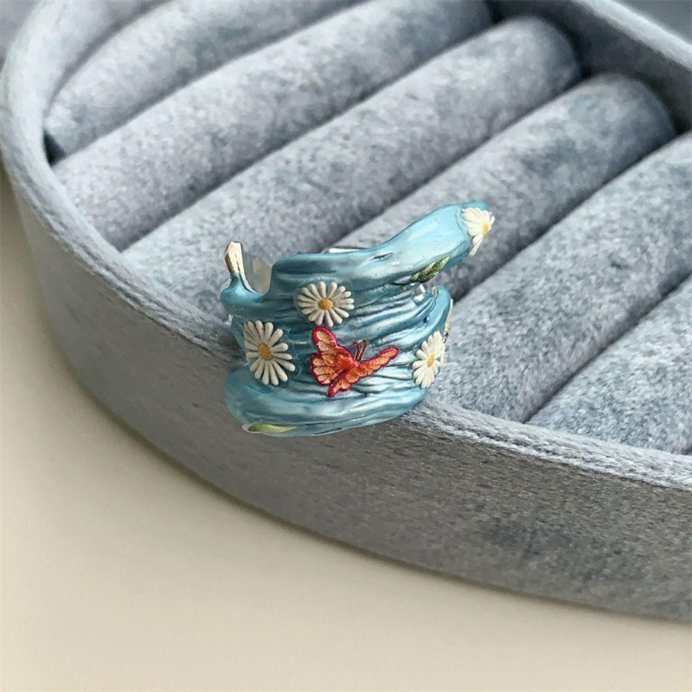 Dripping Oil Enamel Flower Ring Daisy Irregular Enamel Ring Unique Heart Ring  Women