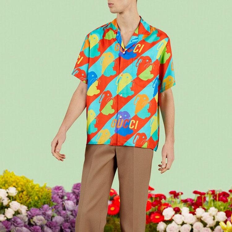 GUCCI Camp Collar Bunny Print Shirt 723823-ZAL0S-4886