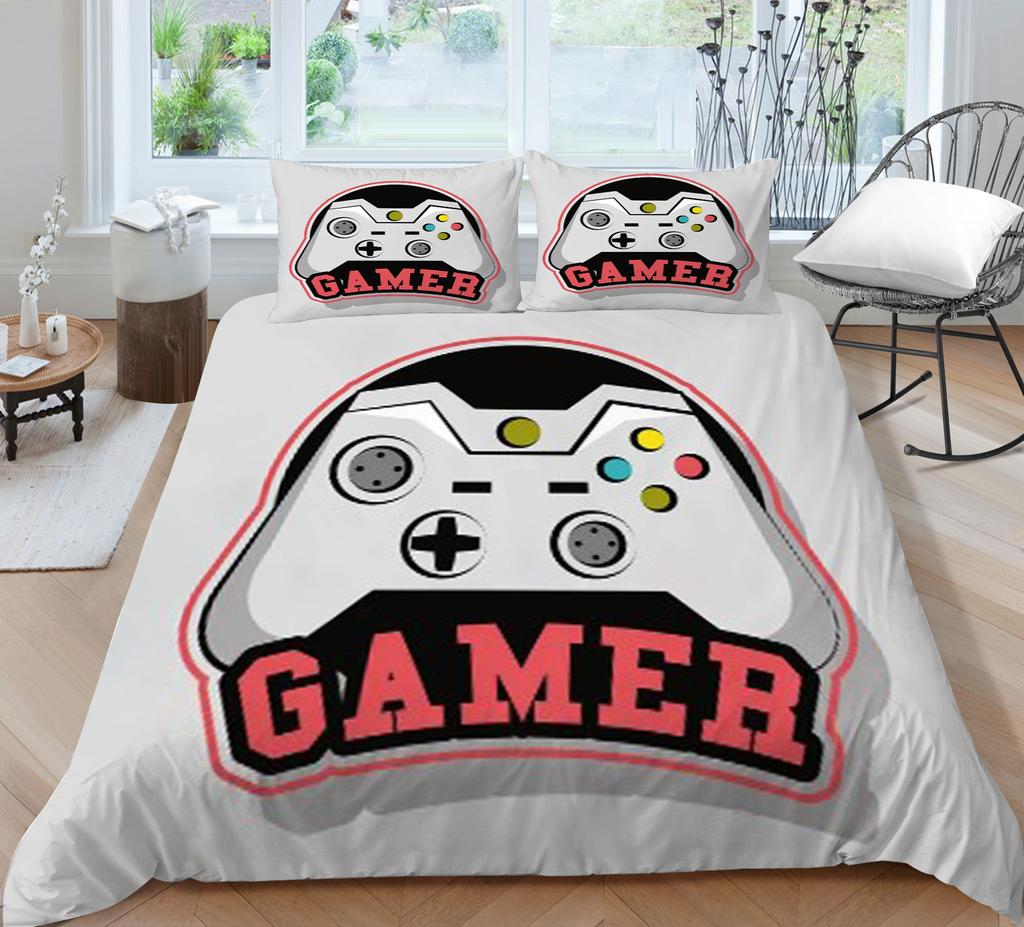 3D Game Handle Pattern Luxury Home Bedding Set Full Size Quilt Cover and Pillowcase for Boys and Men Game Lovers Room Bedroom Bedding