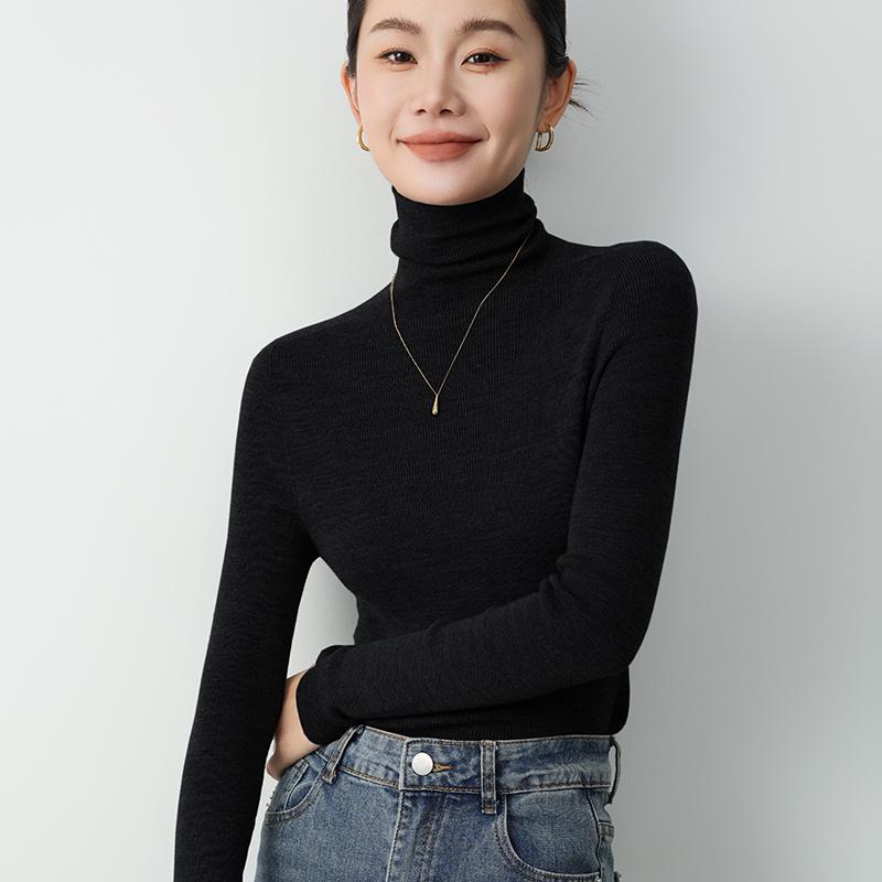 European-Style Yangzi Wool Sweater: Women's Seamless, High-Neck, Fine-Spun Knit with Soft Texture
