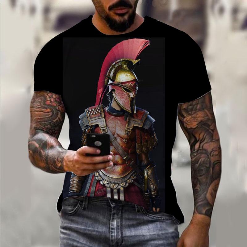 Sparta New Fashion Hero Pattern T-shirt European and American Summer Fashion Short Sleeve Tops Casual Personalized Printed Round Neck Street Wear
