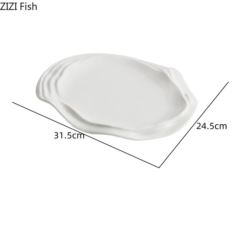 Неправильная эллиптическая тарелка для основного блюда Креативная керамическая тарелка для стейка Ресторанная еда Десертная тарелка Домашняя кухонная посуда