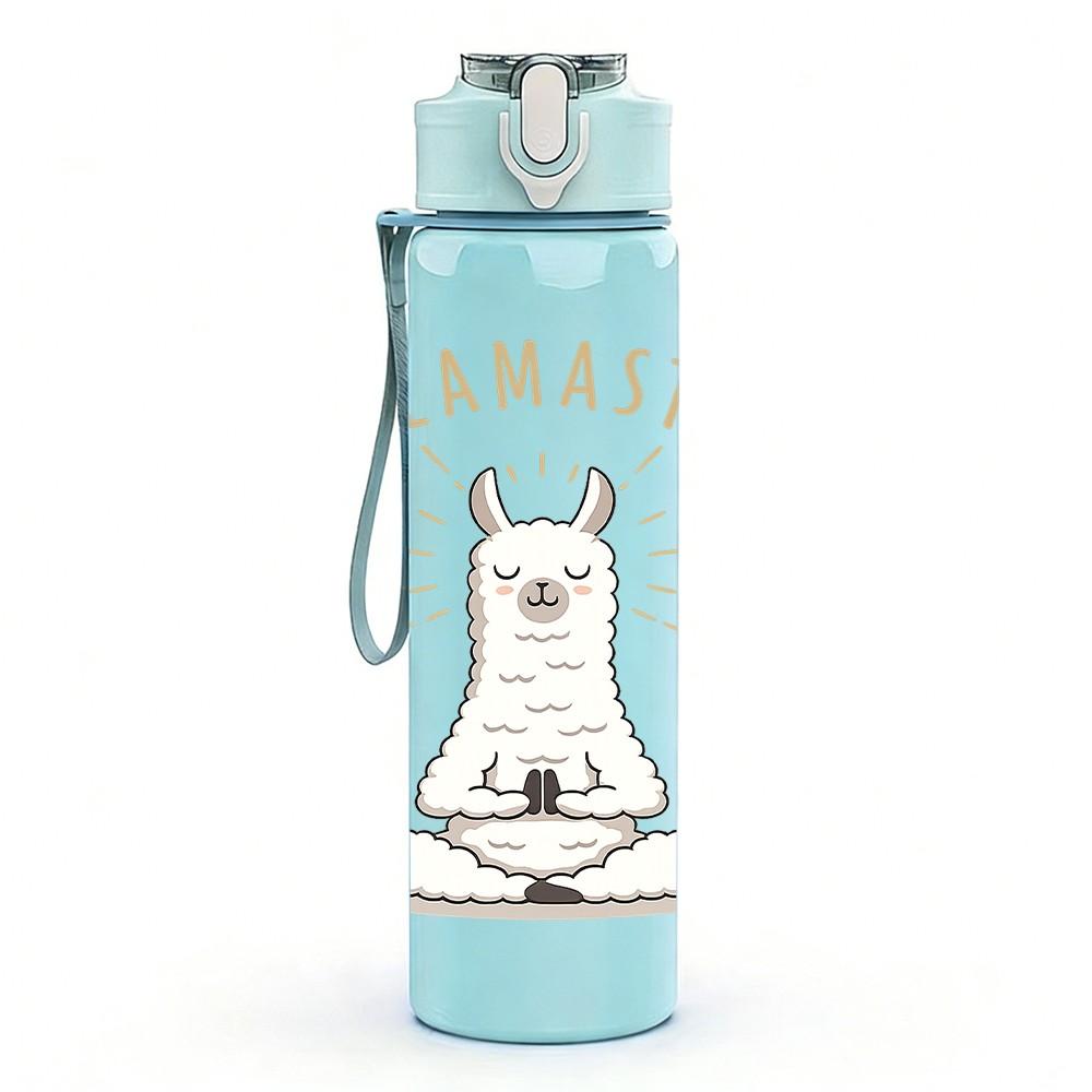 1PC Namaste Yoga Llama Figure Print 750ml Color Plastic Sports Water Bottle Leakproof Flip Straw Lid Suitable for Sports Office Home Use