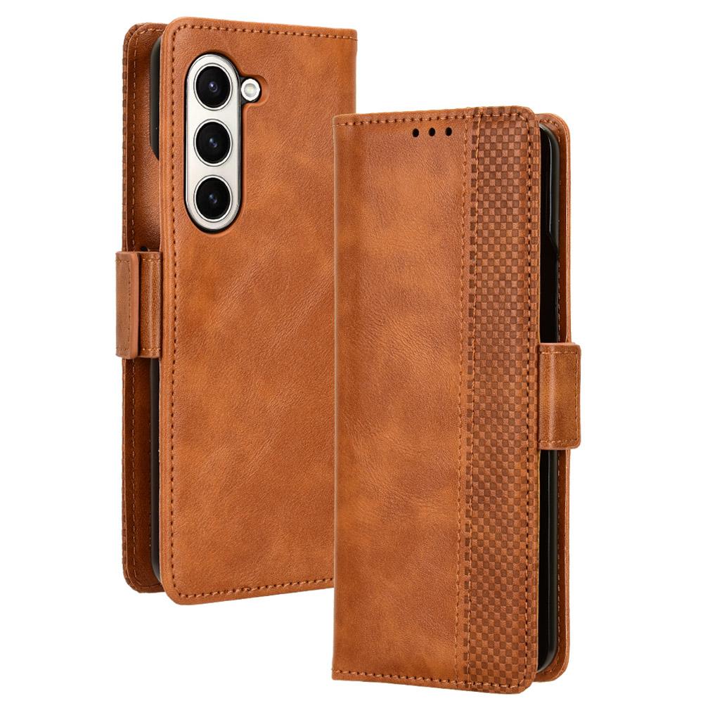 For Samsung Galaxy Z Fold6 5G Phone Case Vintage PU Leather Wallet Stand Shockproof Cover