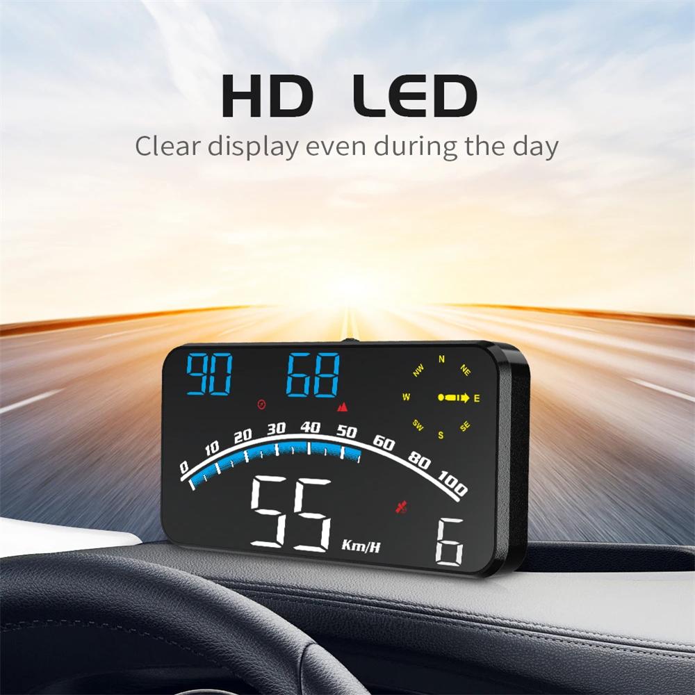 HD G10 Digital Head Up Display Big Font Car HUD GPS Speedometer with Over Speed Alarm Compass Electronic Screen Fit For All Cars