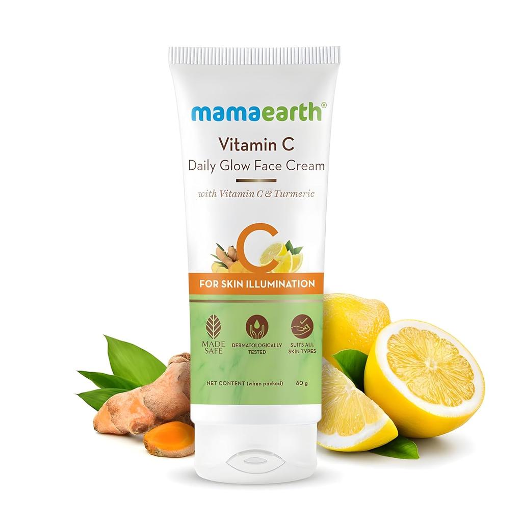 Mamaearth Vitamin C Glow Face Cream With Turmeric For Bright Skin – 80g Hydrating Moisturizer For Radiant Even Tone