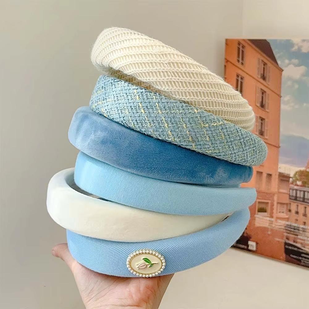 High Quality Women's Hair Hoops Blue Fabric With Wide Sponge Headband Polyester Accessories