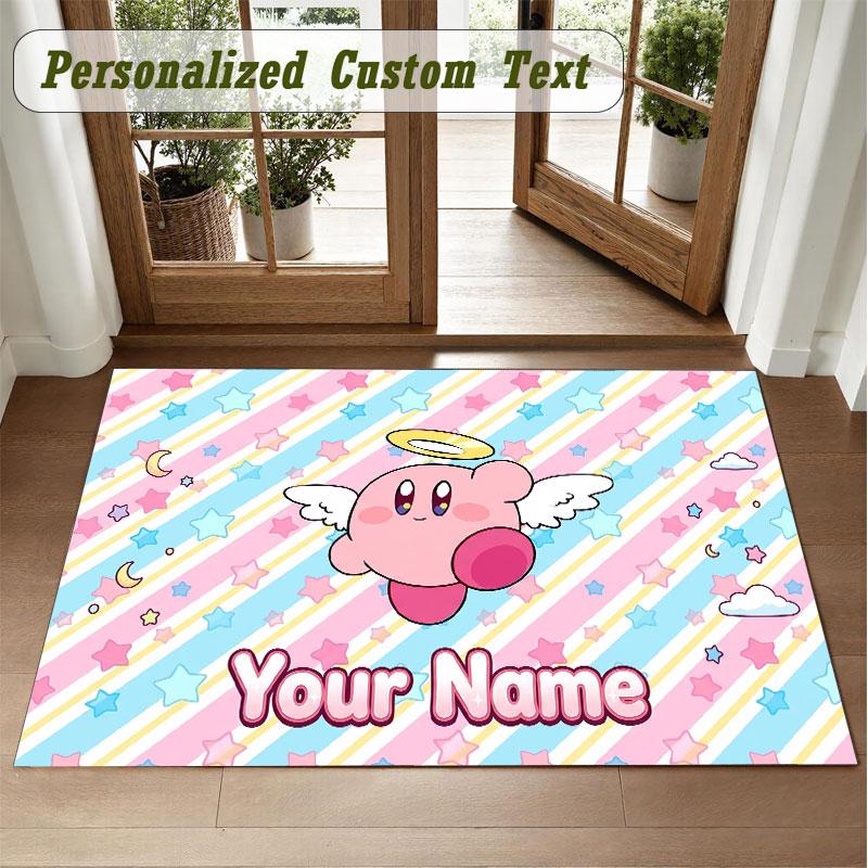 Crystal Velvet Square Rug Custom NameKirby Pattern Non Slip Home Floor Decor Rug