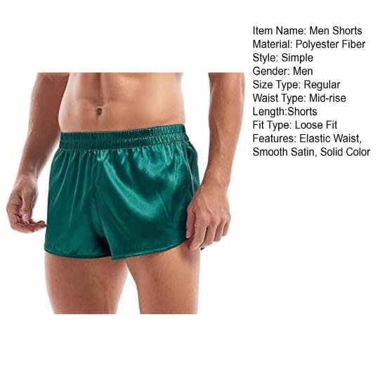 Men Shorts Elastic Waist Mid-rise Versatile Sports Shorts Sexy Side Slits Solid Shiny Satin-like Shorts Daily Wear