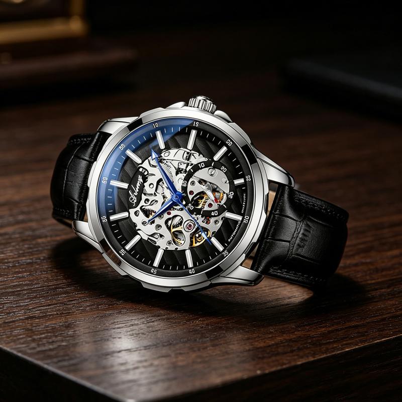 AILANG Luxury Blue Needle Automatic Man Watch Leather Strap Casual Sport Skeleton Mechanical Men Watches Reloj Hombre
