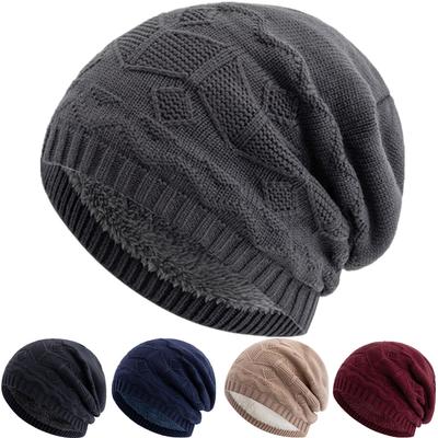 Новый стиль Унисекс Теплая шапка Переплетенный узор Стильная плюшевая подкладка из искусственного меха Мягкая шапка-бини Толстые зимние шапки для женщин мужчин Вязаная шапка
