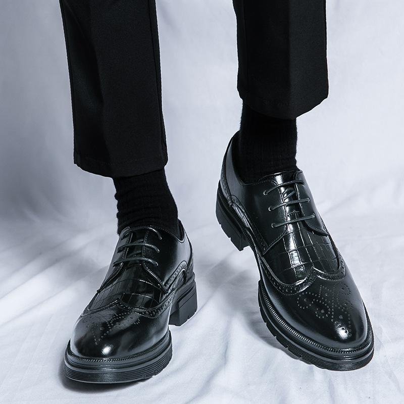 Новая мужская обувь Brock, британская остроносая обувь из гравированной кожи, деловая, для платья, корейская версия, дышащая, свадебная кожаная обувь для мужчин