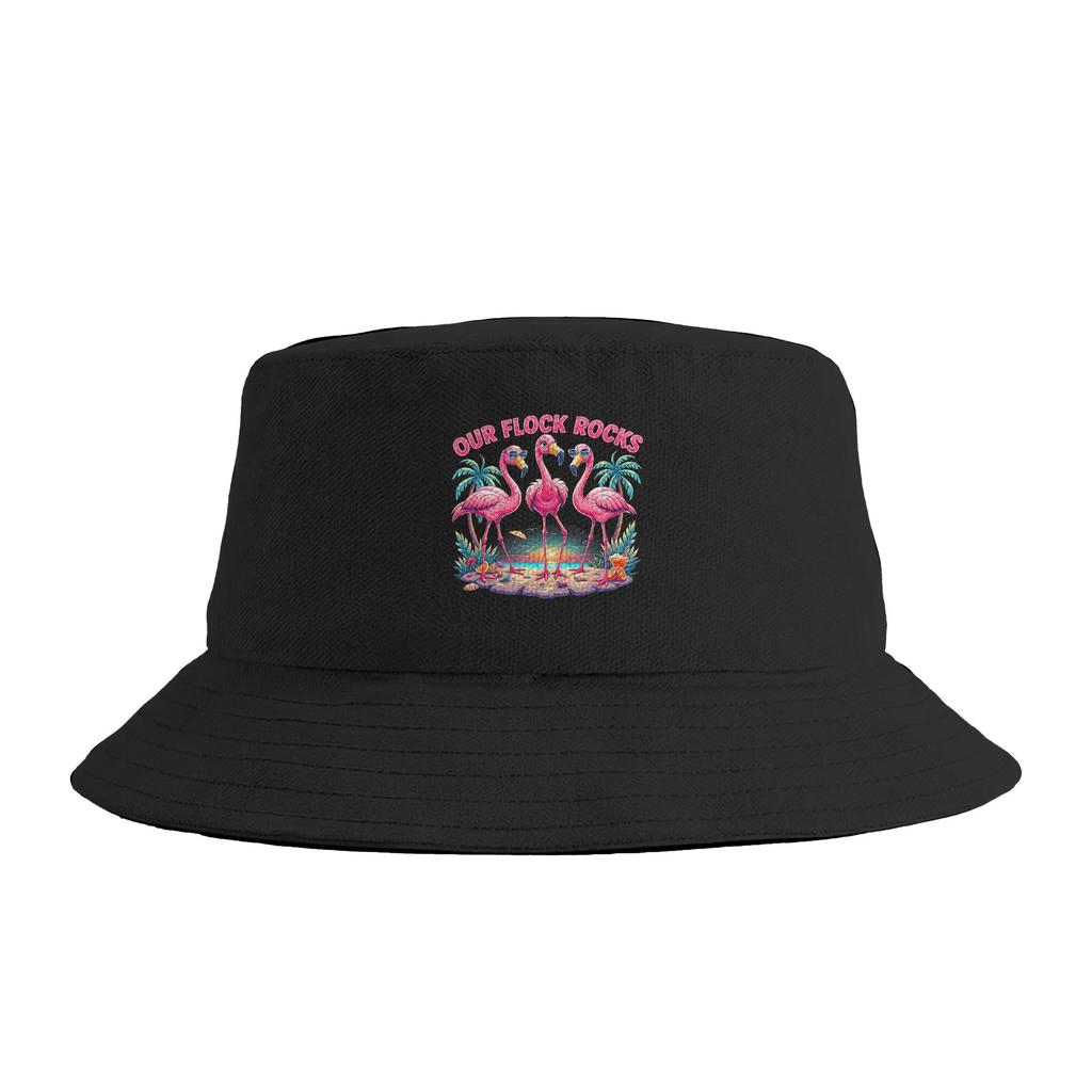Our Flock Rocks Flamingo Summer Vacation Family Bucket Hat Street Style FisherUnisex Caps For Unisex Women Casual Hunting Sun Hats