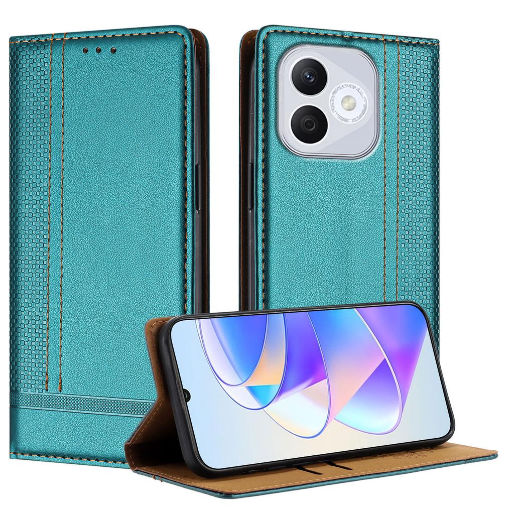 For Honor 400 Lite Case L-Shaped Grid Pattern Leather Stand Phone Cover with Card Slots