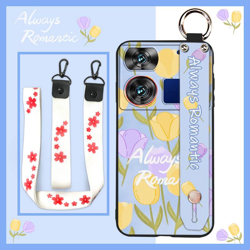 Waterproof Kickstand Phone Case For ZTE Nubia Z60 Ultra Oil Painting Soft Case Fashion Design Flower Anti-knock Lanyard