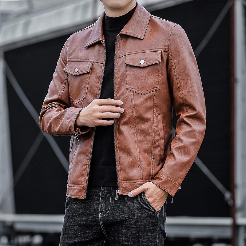 Повседневная мужская кожаная куртка с лацканами, деловая кожаная куртка на молнии, мужская куртка из искусственной кожи