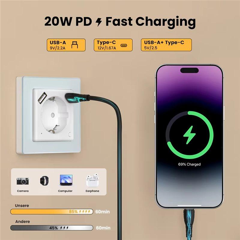 ABBP-Tuya Wifi Умная настенная розетка PD20W с USB/Type-C Быстрая зарядка Вилка с Alexa Google Home EU Вилка